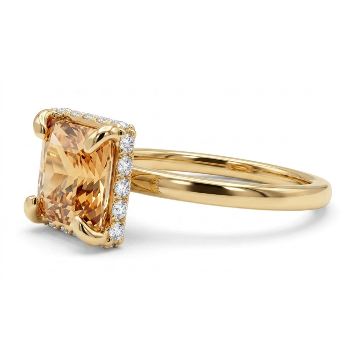 14K 2.11ct Princess Cut Imperial Topaz 0.20cttw White Diamonds Ring