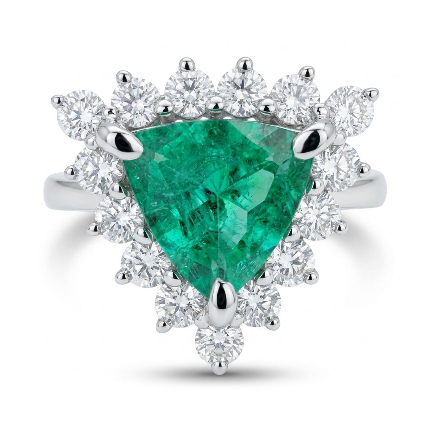 14K 1.26ct Trilliant Colombian Emerald 0.89cttw VS White Diamonds Ring