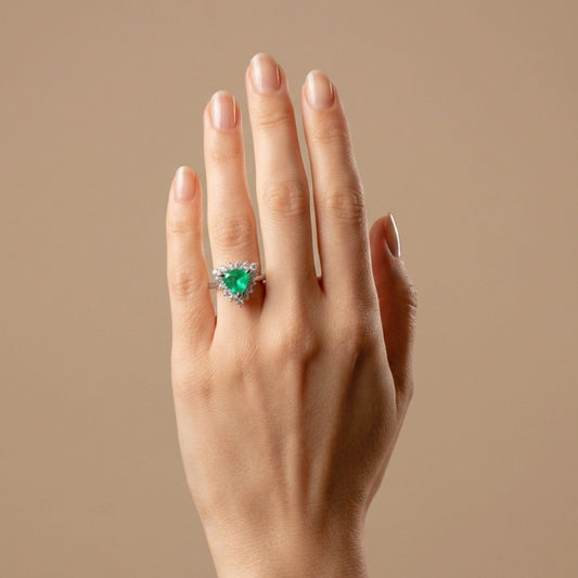 14K 1.26ct Trilliant Colombian Emerald 0.89cttw VS White Diamonds Ring