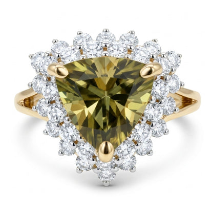 14K 1.89ct Trilliant Color Change Diaspore 0.69cttw VS White Diamonds Ring