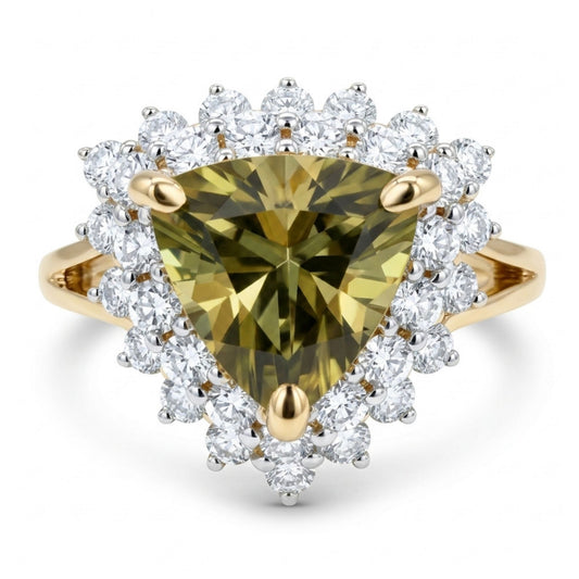 14K 1.89ct Trilliant Color Change Diaspore 0.69cttw VS White Diamonds Ring