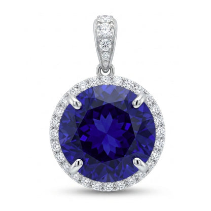14K 19.71ct Round Blue Wing Tanzanite 1.06cttw VS White Diamonds Pendant