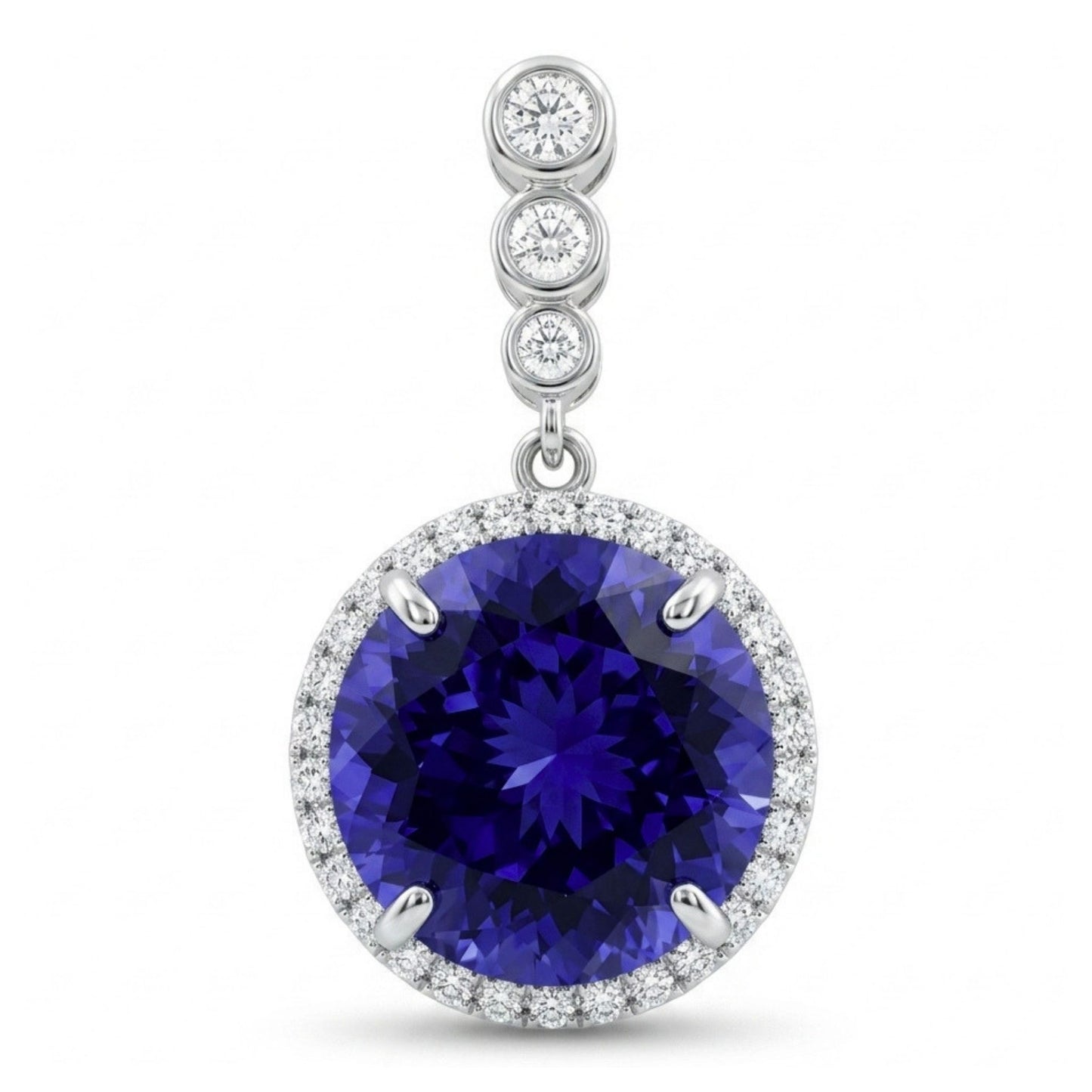 14K 23.95ct Round Blue Wing Tanzanite 1.63cttw VS White Diamonds Pendant