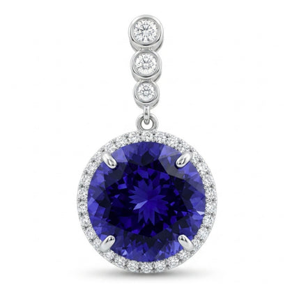 14K 23.95ct Round Blue Wing Tanzanite 1.63cttw VS White Diamonds Pendant