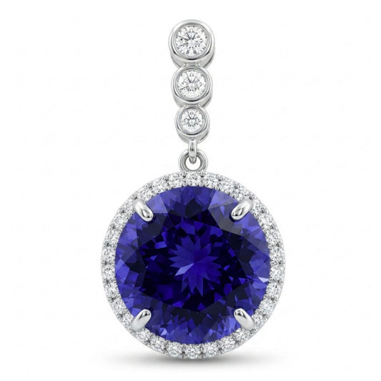 14K 23.95ct Round Blue Wing Tanzanite 1.63cttw VS White Diamonds Pendant