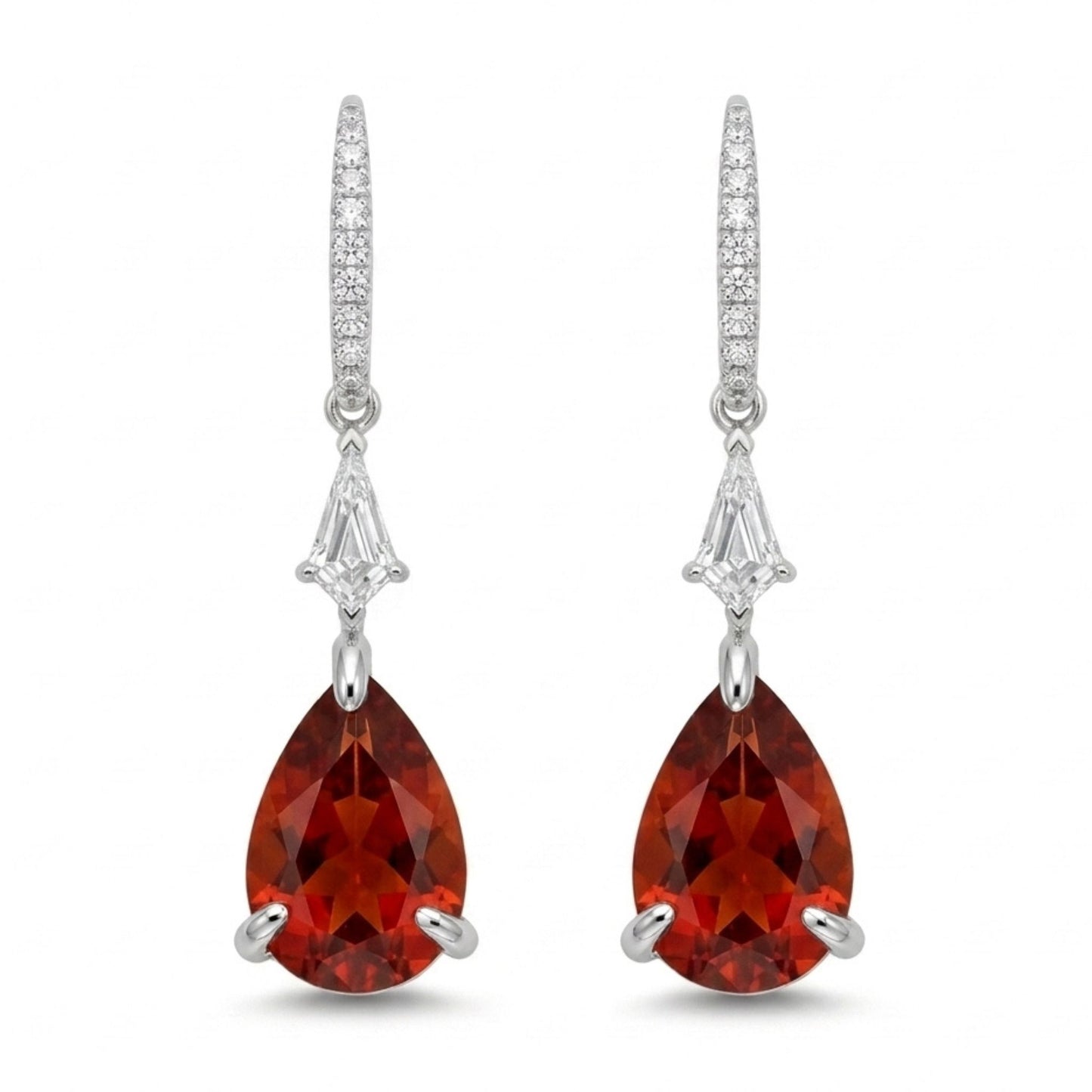 18K 3.72cttw Pear Shape Fire Opal 0.42cttw White Diamonds Drop Earrings