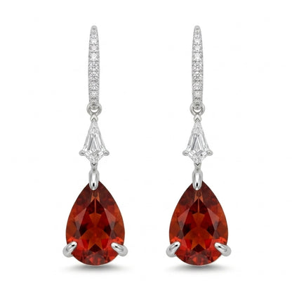 18K 3.72cttw Pear Shape Fire Opal 0.42cttw White Diamonds Drop Earrings