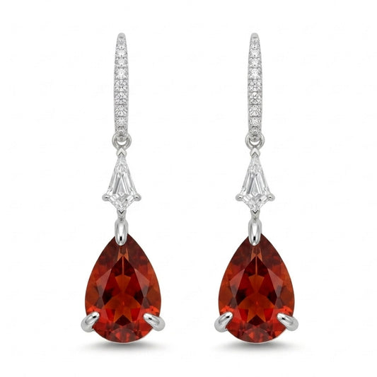 18K 3.72cttw Pear Shape Fire Opal 0.42cttw White Diamonds Drop Earrings