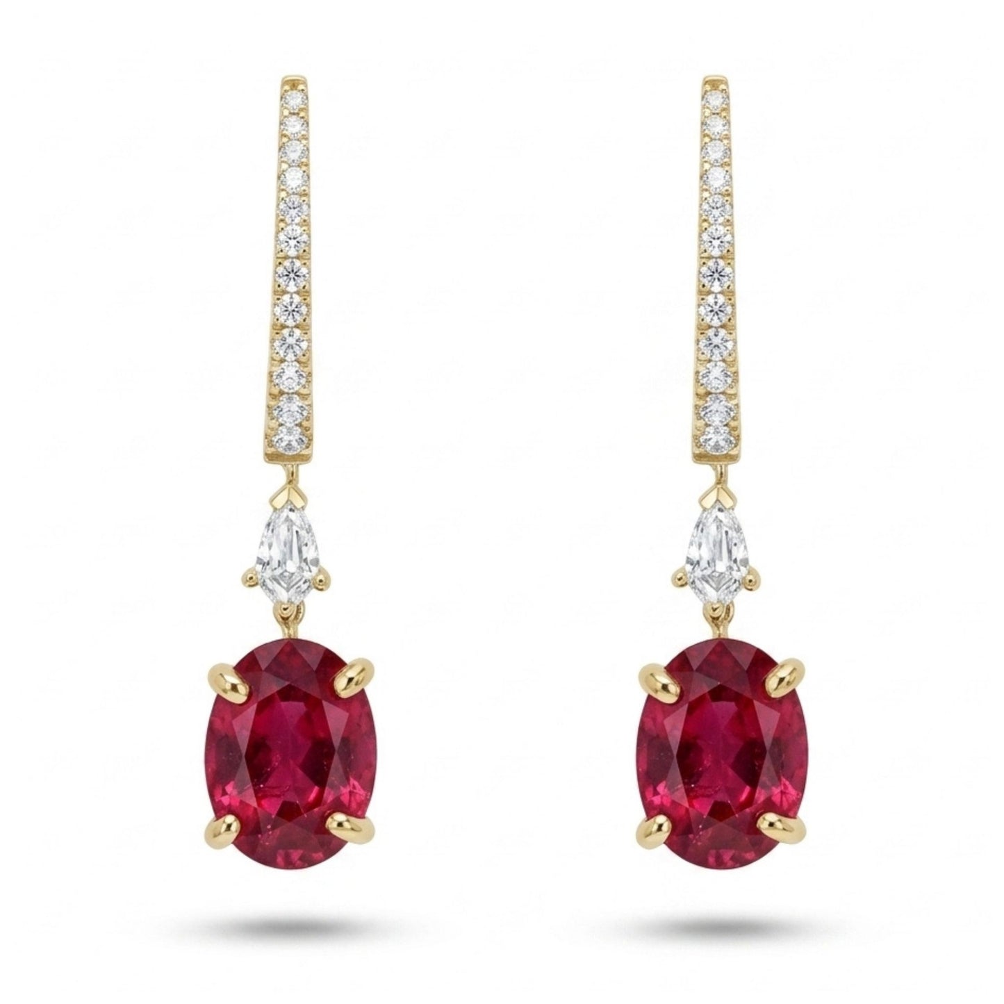 18K 3.06cttw Oval Rubellite 0.35cttw White Diamonds Drop Earrings