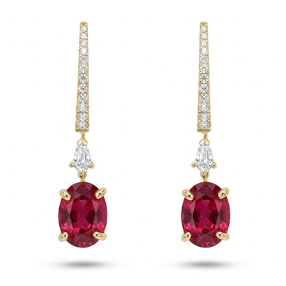 18K 3.06cttw Oval Rubellite 0.35cttw White Diamonds Drop Earrings