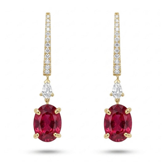 18K 3.06cttw Oval Rubellite 0.35cttw White Diamonds Drop Earrings