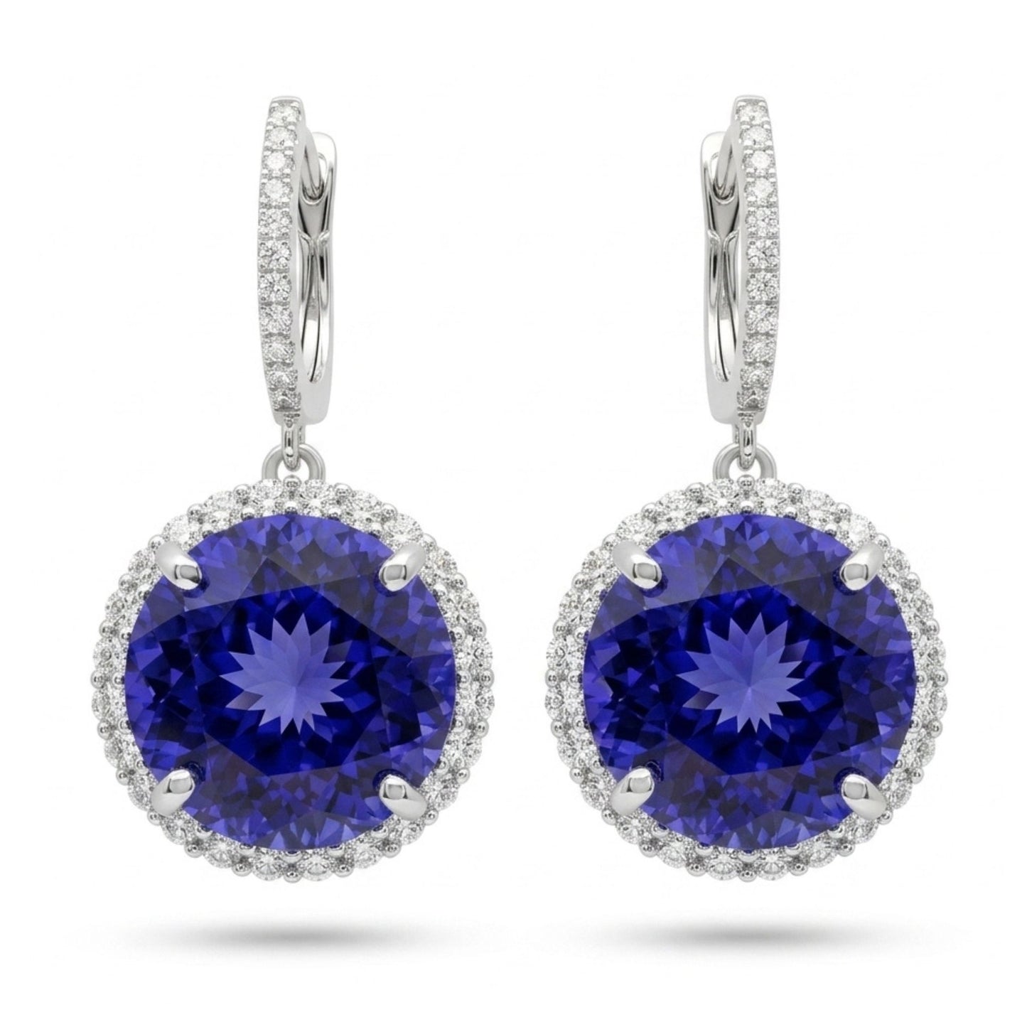 14K 27.98cttw Round Blue Wing Tanzanite 1.60cttw VS White Diamonds Drop Earrings