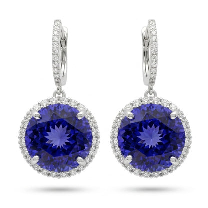 14K 27.98cttw Round Blue Wing Tanzanite 1.60cttw VS White Diamonds Drop Earrings