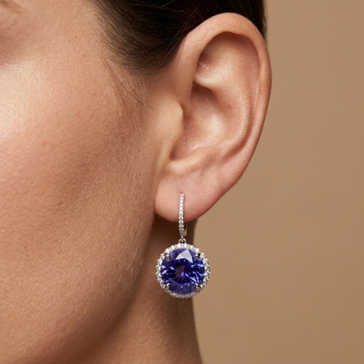 14K 27.98cttw Round Blue Wing Tanzanite 1.60cttw VS White Diamonds Drop Earrings