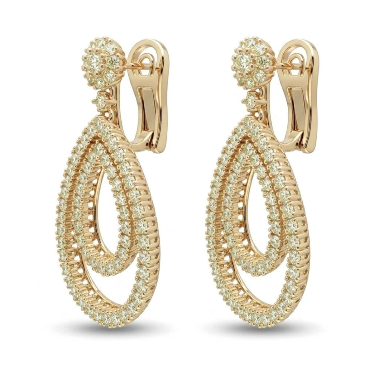 14K 3.70cttw Round VS Light Yellow Diamond Drop Earrings