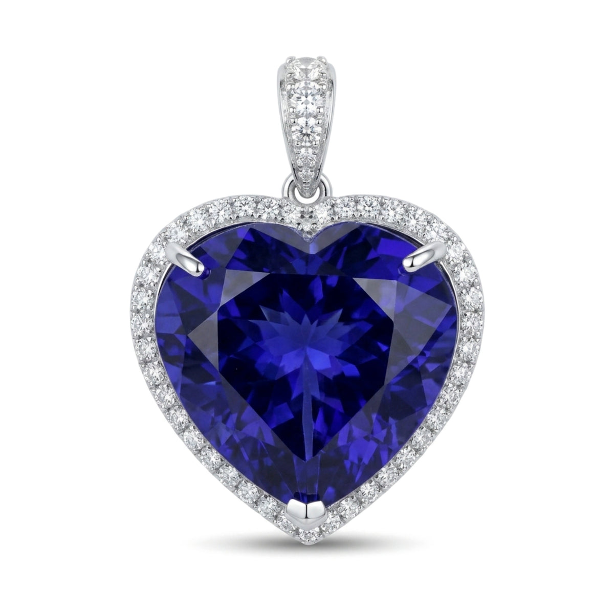 14K gold heart shape Blue Wing Tanzanite pendant with VS white diamonds