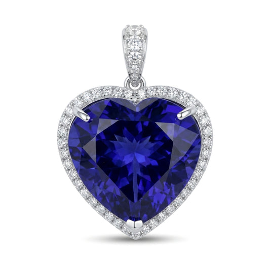 14K gold heart shape Blue Wing Tanzanite pendant with VS white diamonds