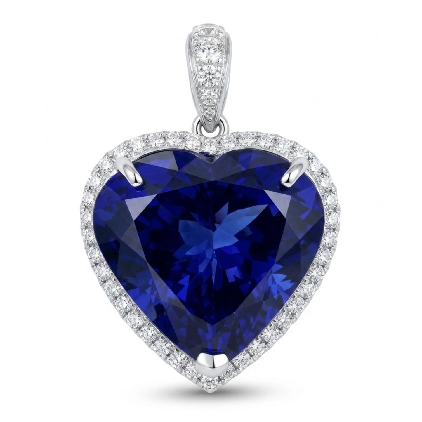 14K 35.23ct Heart Shape Blue Wing Tanzanite 1.00cttw VS White Diamonds Pendant