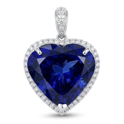 14K 35.23ct Heart Shape Blue Wing Tanzanite 1.00cttw VS White Diamonds Pendant