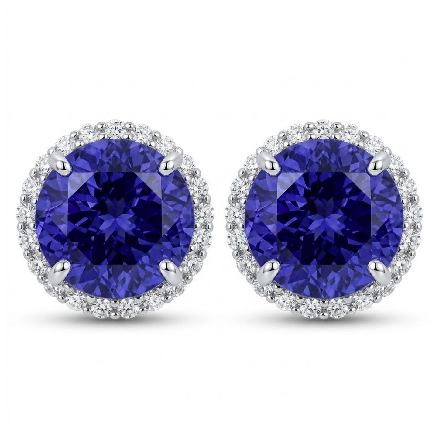 14K 17.53cttw Round Blue Wing Tanzanite 1.20cttw VS White Diamonds Stud Earrings