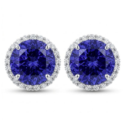 14K 17.53cttw Round Blue Wing Tanzanite 1.20cttw VS White Diamonds Stud Earrings