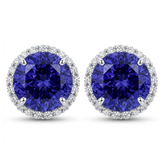 14K 17.53cttw Round Blue Wing Tanzanite 1.20cttw VS White Diamonds Stud Earrings