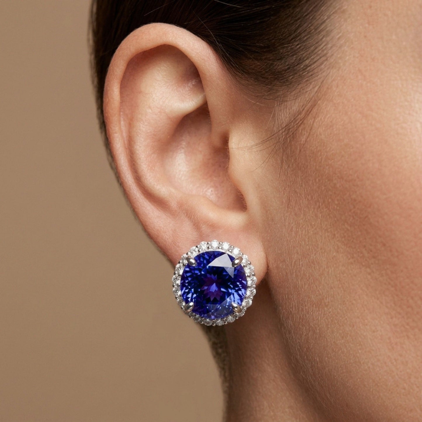 14K 17.53cttw Round Blue Wing Tanzanite 1.20cttw VS White Diamonds Stud Earrings