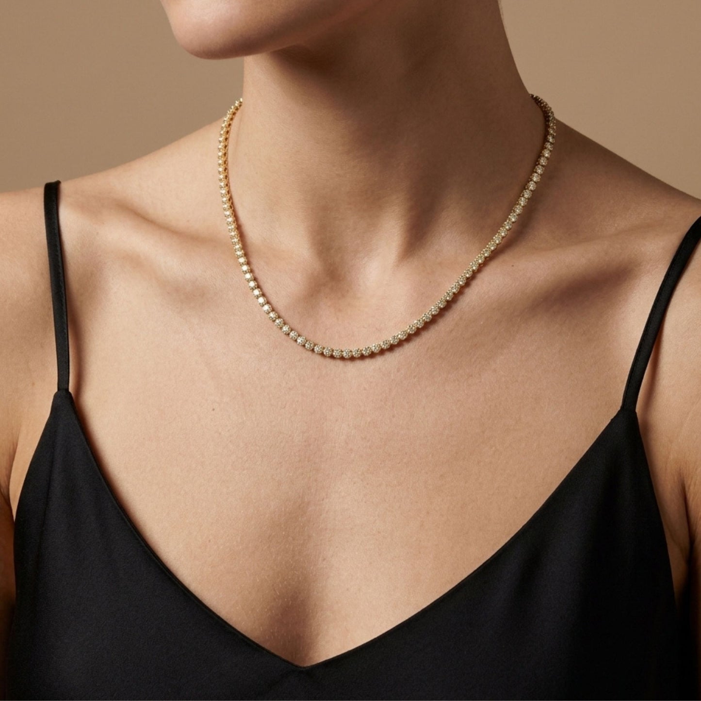 14K Round VS Light Yellow Diamond Tennis Necklace