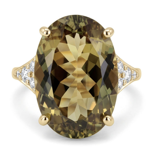 14K gold oval color change diaspore ring with VS white diamonds
