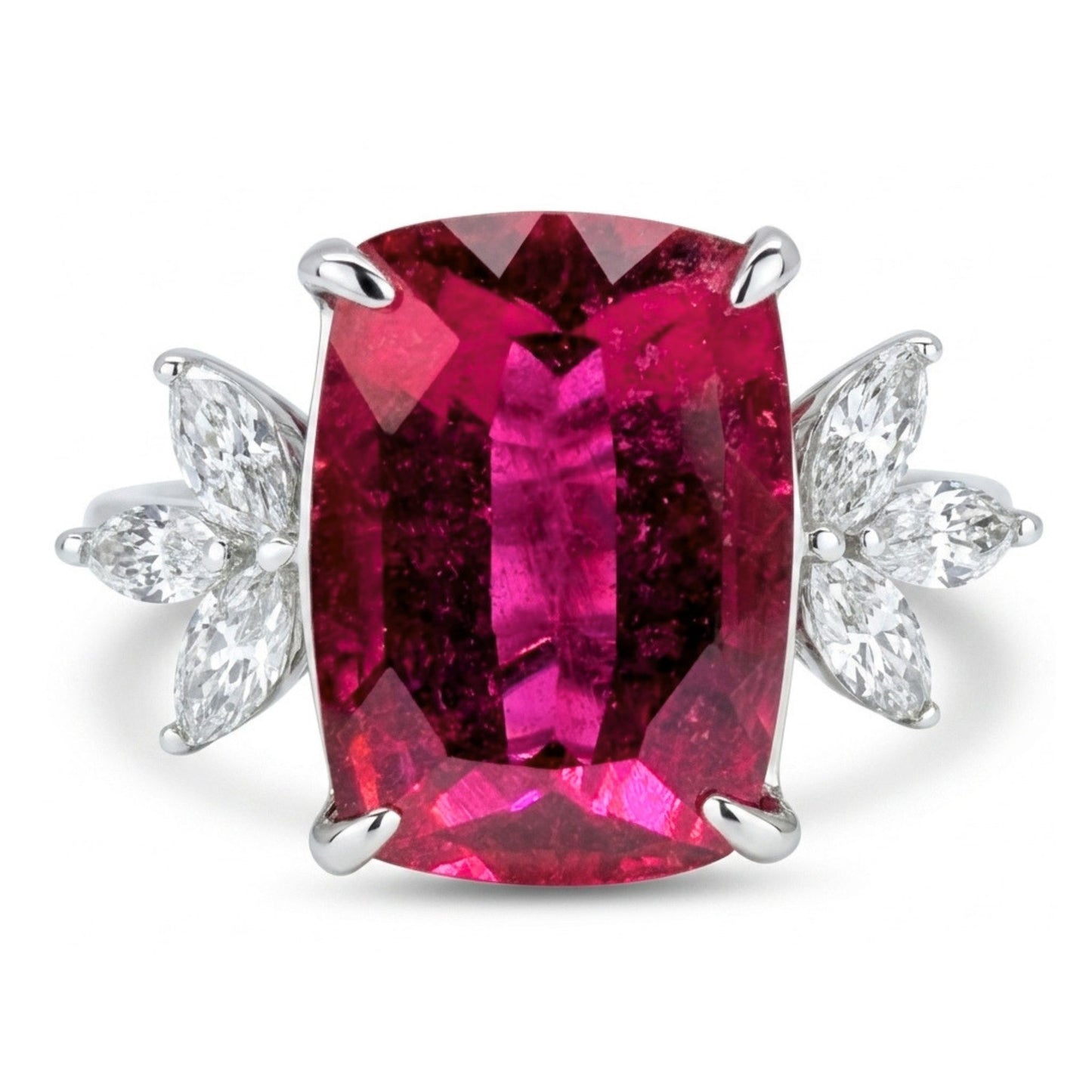 14K 3.50ct Cushion Rubellite 0.44cttw VS White Diamonds Ring