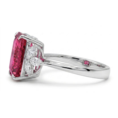 14K 3.50ct Cushion Rubellite 0.44cttw VS White Diamonds Ring