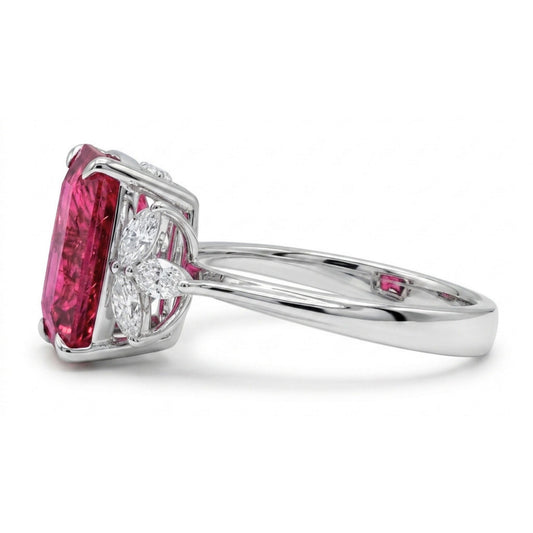 14K 3.50ct Cushion Rubellite 0.44cttw VS White Diamonds Ring