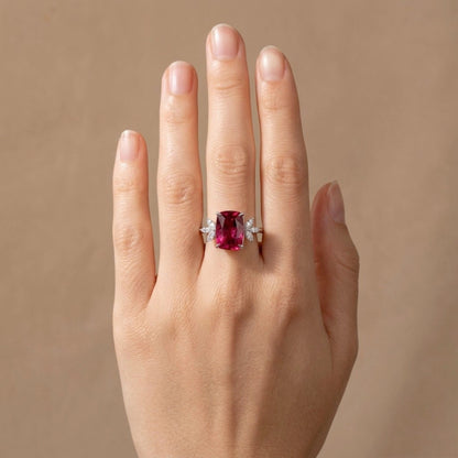 14K 3.50ct Cushion Rubellite 0.44cttw VS White Diamonds Ring