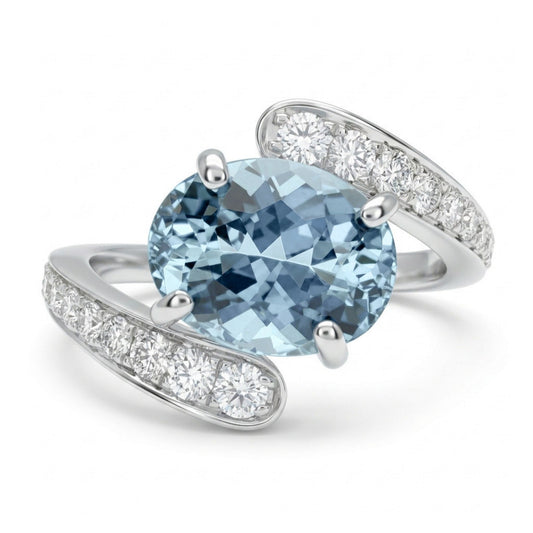 14K 1.78ct Oval Santa Maria Aquamarine 0.36cttw VS White Diamonds Ring