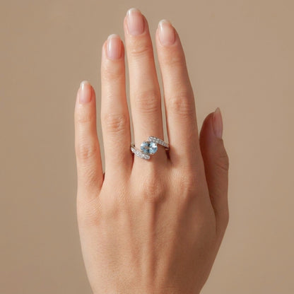 14K 1.78ct Oval Santa Maria Aquamarine 0.36cttw VS White Diamonds Ring