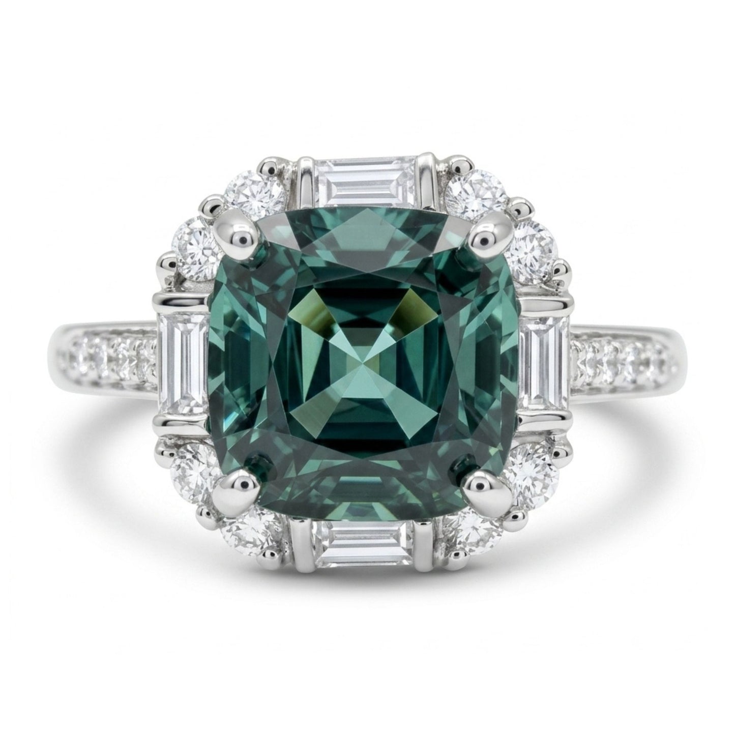 14K 2.05ct Cushion Lagoon Tourmaline 0.40cttw VS White Diamonds Ring