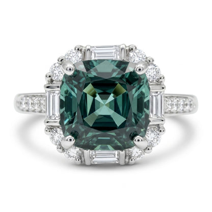 14K 2.05ct Cushion Lagoon Tourmaline 0.40cttw VS White Diamonds Ring
