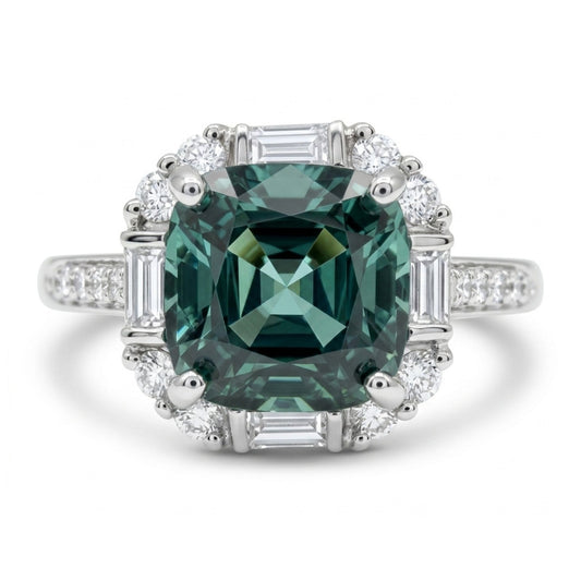 14K 2.05ct Cushion Lagoon Tourmaline 0.40cttw VS White Diamonds Ring
