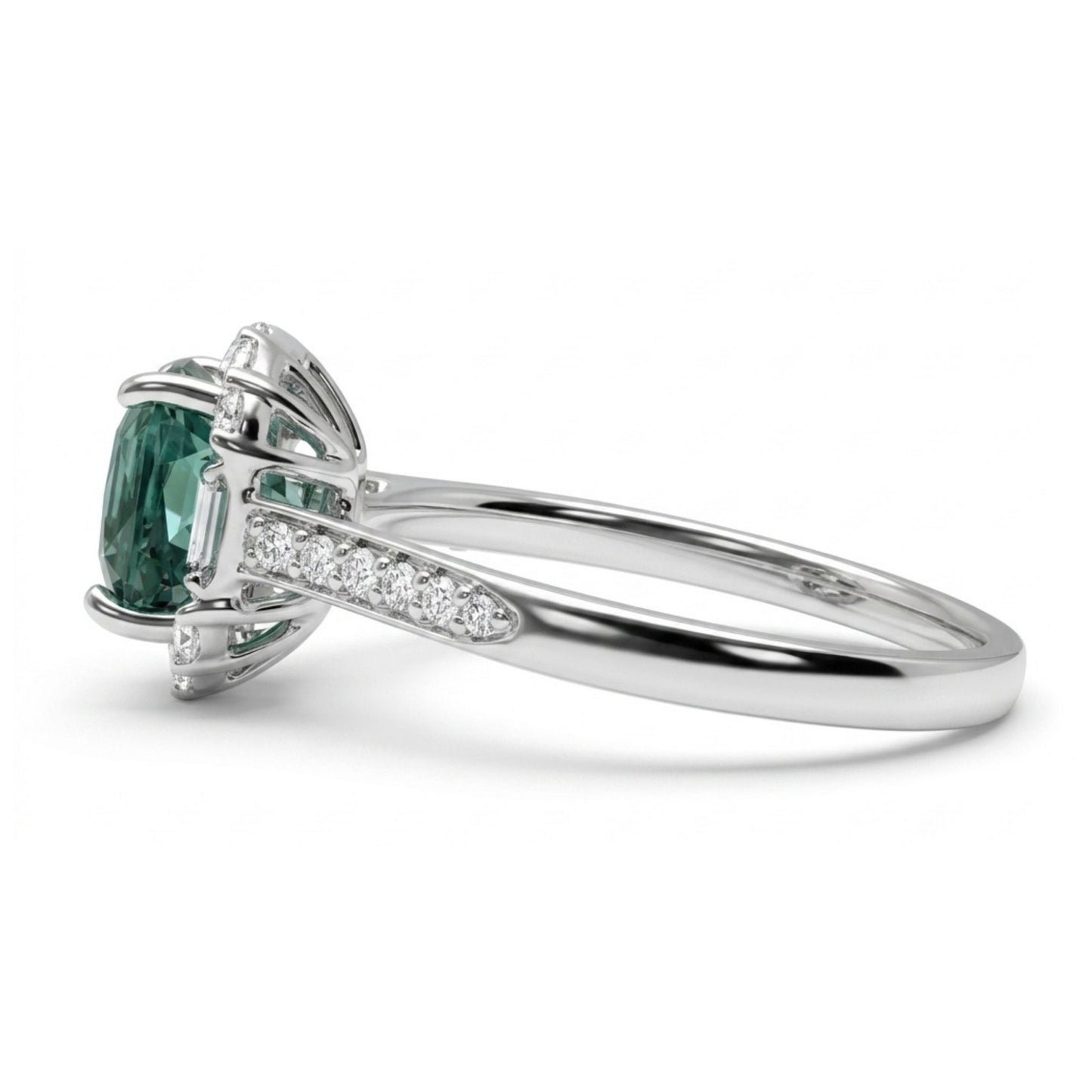 14K 2.05ct Cushion Lagoon Tourmaline 0.40cttw VS White Diamonds Ring