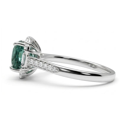 14K 2.05ct Cushion Lagoon Tourmaline 0.40cttw VS White Diamonds Ring