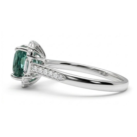14K 2.05ct Cushion Lagoon Tourmaline 0.40cttw VS White Diamonds Ring