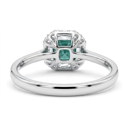 14K 2.05ct Cushion Lagoon Tourmaline 0.40cttw VS White Diamonds Ring