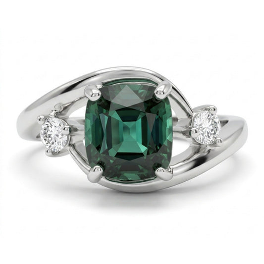 14K 1.17ct Cushion Lagoon Tourmaline 0.14cttw VS White Diamonds Ring