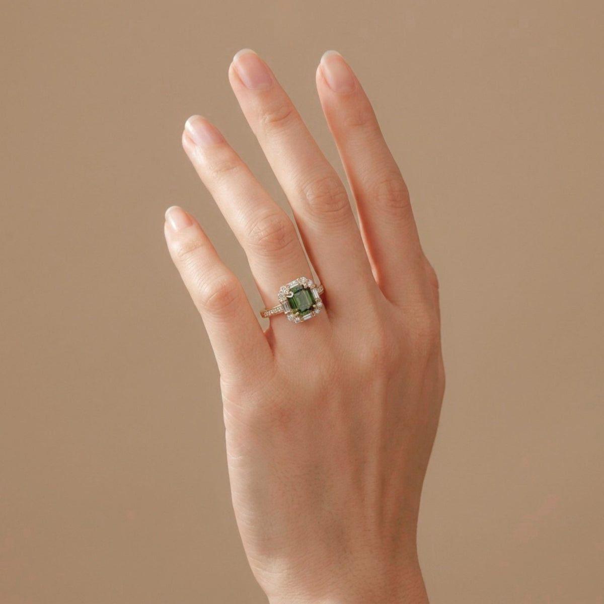 14K 2.05ct Asscher Cut Color Change Sphene 0.40cttw VS White Diamonds Ring