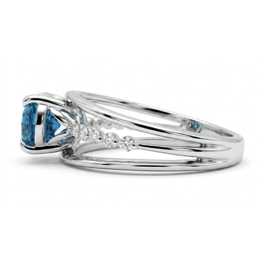 14K gold 1.74ct oval blue zircon ring with VS white diamonds