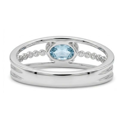 14K gold 1.74ct oval blue zircon ring with VS white diamonds