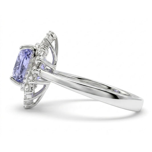 14K 2.70ct Cushion Unheated Purple Sapphire 0.51cttw VS White Diamonds Ring