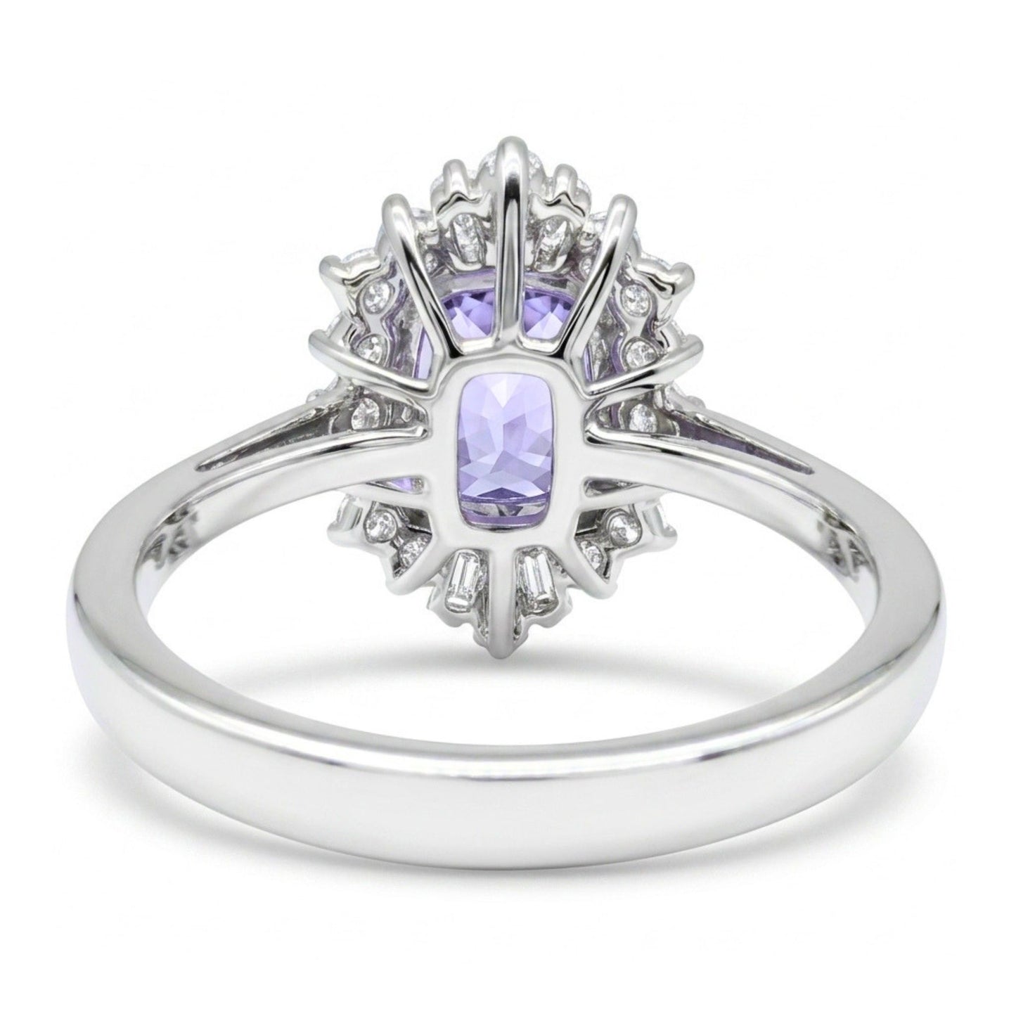 14K 2.70ct Cushion Unheated Purple Sapphire 0.51cttw VS White Diamonds Ring