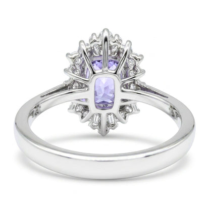 14K 2.70ct Cushion Unheated Purple Sapphire 0.51cttw VS White Diamonds Ring