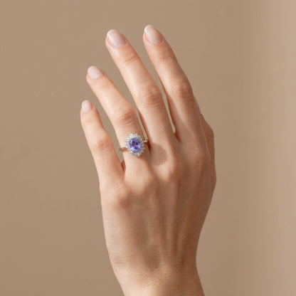 14K 2.70ct Cushion Unheated Purple Sapphire 0.51cttw VS White Diamonds Ring
